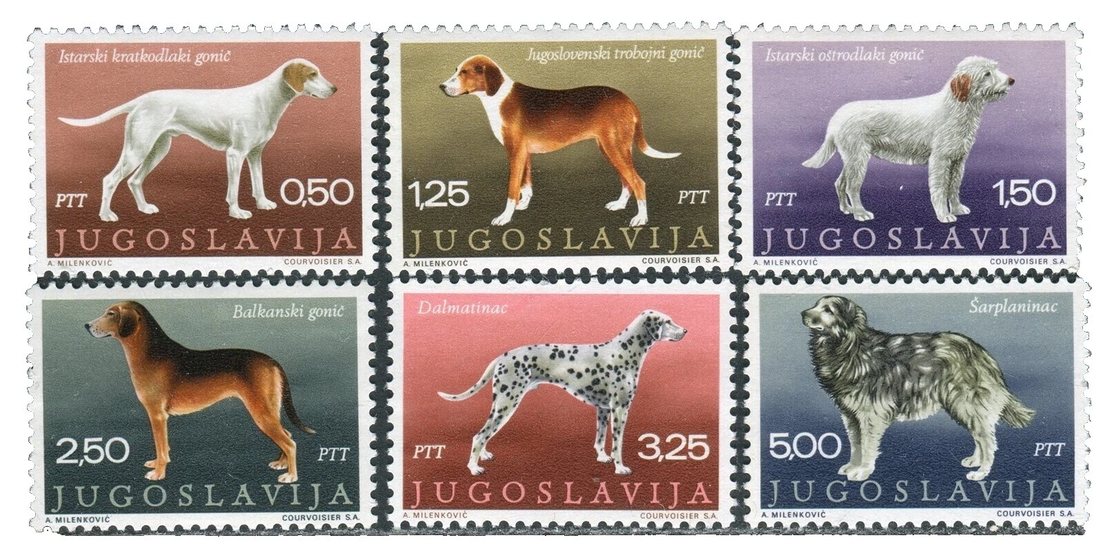 Dogs Decimal Yugoslavian Stamps
