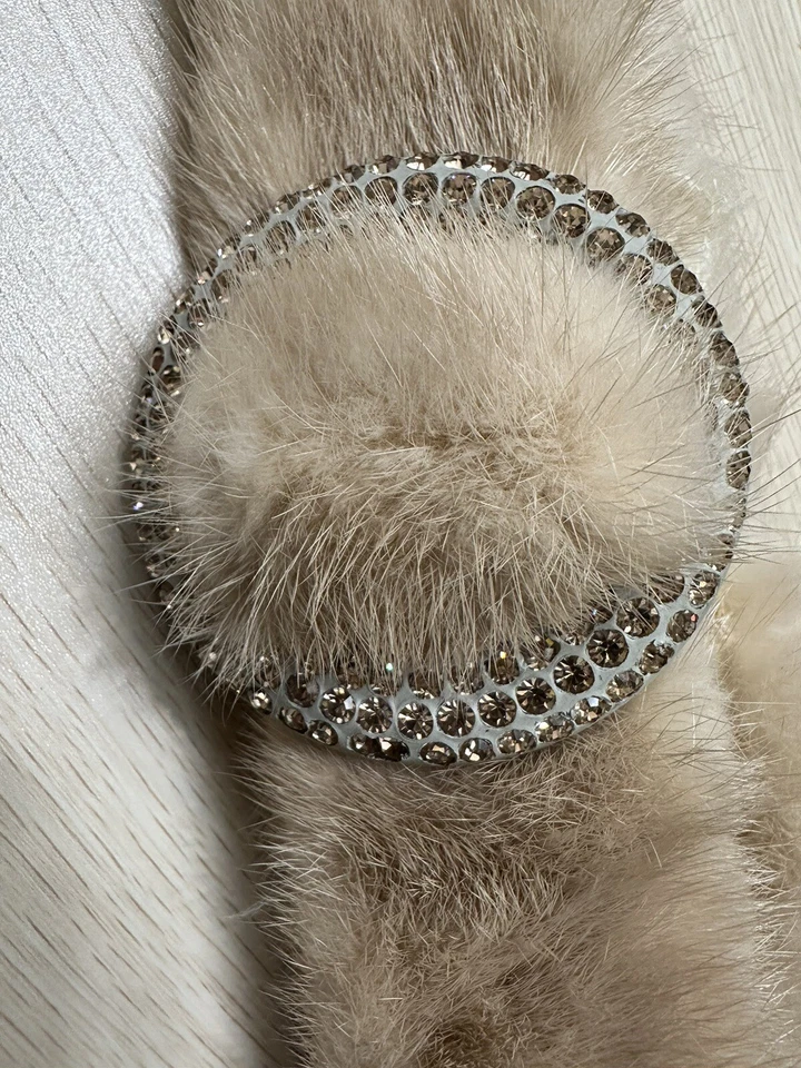 De colección Raro Exquisito Beige Piel de Visón 36’ Cinturón Hebilla Estrás Foto 3 de 4