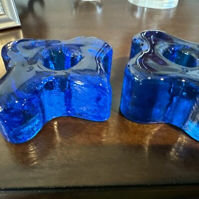 【希少】Vintage Blenko Art Glass アメリカビンテージ Vintage Blenko Glass Cobalt Blue Candle Blocks Excellent Look | eBay