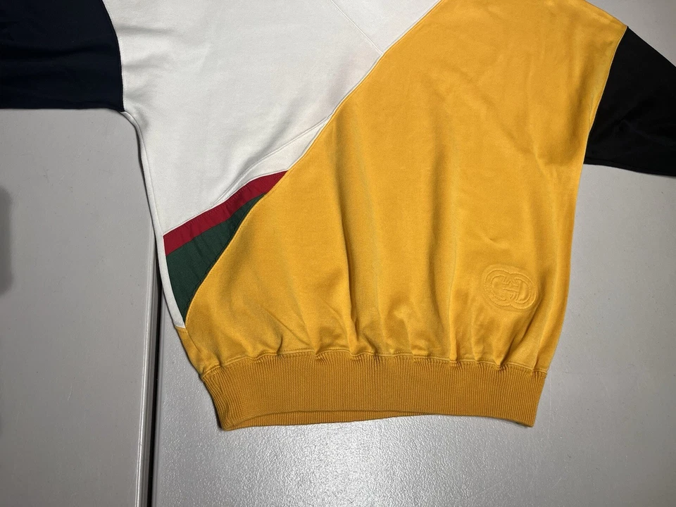 GUCCI Suéter Hombre’s 46 Geométrico GG Logo Sudadera Camisa Algodón De Colección Años 80’s Foto 3 de 4