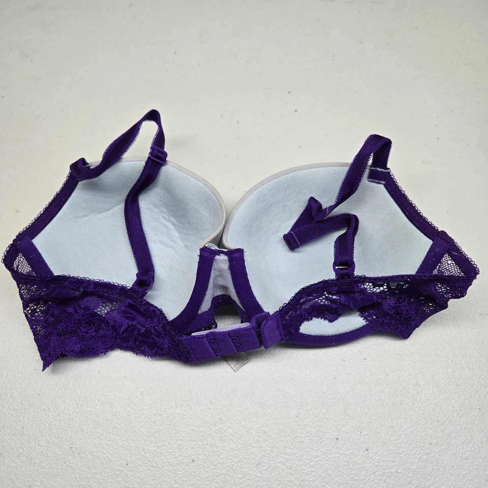 Victoria's Secret Women Bra 32D Purple Floral Rhinestone Lined Demi Dream Angels - Image 4 of 4