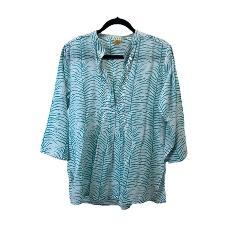 Roberta Roller Rabbit Teal Green Cotton Tunic Top Womens Size L Beachy Coastal