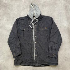 Dickies Field Jacket Mens Large Hooded Quilted Workwear Coat, Black