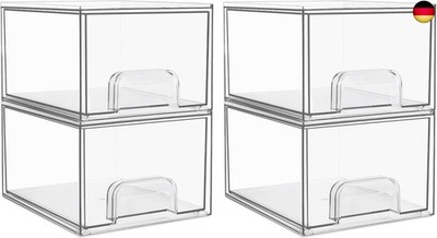Vtopmart 4 Pack Stackable Storage Drawers, Acrylic Organiser with 32 Non-slip