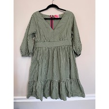Kate Spade Green Gingham Midi Dress Vacation Preppy Romantic Ruffle Hem Sz 10
