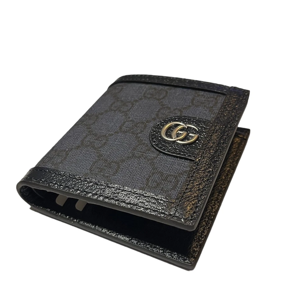 NUEVA CARTERA PLEGABLE DE CUERO DE LONA AZUL Y AZUL OSCURO GUCCI OPHIDIA GG CON CAJA Foto 4 de 4