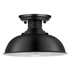 Industrial Semi Flush Mount Ceiling Light, Matte Black Farmhouse Light Fixtur...