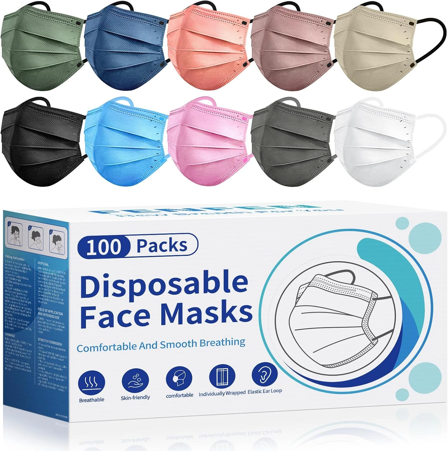 Disposable Face Mask for Adults - Travel Essentials, 100 Pack Individually Wrapp