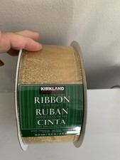 Kirkland Signature Wire-Edged Gold Glitter Ribbon 2.5in x 50yd Spool 175504
