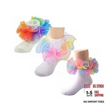 Toddler Girls Socks with Rainbow Lace Ruffle Trim Cotton Baby 6-8 Years 3mix