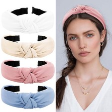 YISSION 4PCS Knotted Headbands for 4 Count Pack of 1 , Blue,Khaki,Pink,White