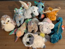 Lot of 10 Ty Beanie Babies Boo 3 W/Swing Tags Magic Dragon Iggy Chameleon USED.