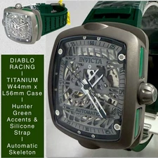 44mm Green TITANIUM | Auto Skeleton DIABLO | Hunter Green Strap Invicta Watch