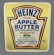 1941 HEINZ Pickle APPLE BUTTER  1 lb 1 1/2 oz Advertising Label Vintage Original