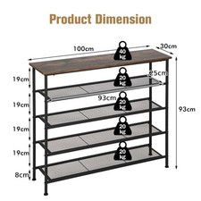 5-Tier Industrial Freestand Shoe Organizer Shoe Rack Flat Mesh Shelves Storage