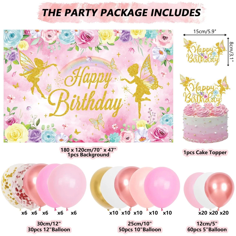 Decoración de fiesta de cumpleaños de hadas - Favores de fiesta de hadas, platos tazas servilletas pestaña... Foto 3 de 4