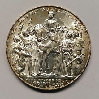 3 Mark Kaiserreich Preußen1913 A Jaeger Nr. 110 mit Zertifikat Befreiungskrieg