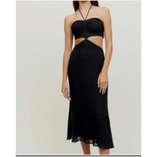 Reformation Dress Riya Midi Women Size 2 Black Flowy Cutout Whimsygoth Witchy
