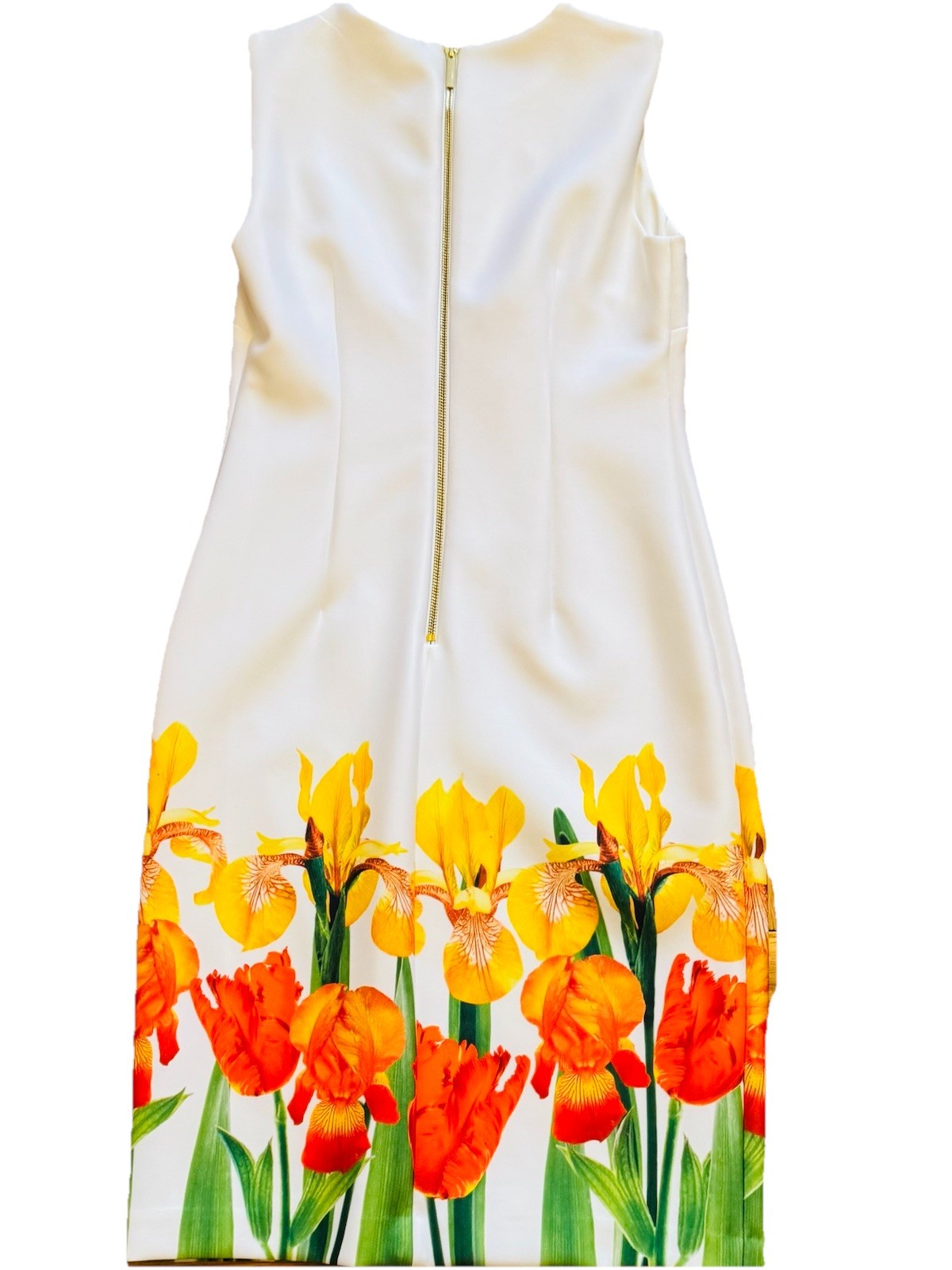 Calvin Klein Sleeveless Dress Womens 4 White Floral Stretch Sheath Lined Peony