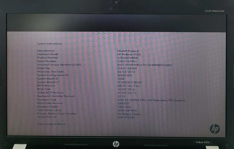 HP ProBook 4535s Laptop AMD E2-3000M 4GB Ram OHNE HD/OS (FL) - Bild 2 von 4