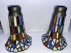 Pair Of Tiffany Style Stained Glass Tulip Shades Bell Geometric Multicolored 6"
