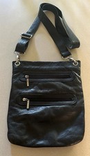 MARGOT New York Black Soft Pebbled Leather Zip Crossbody Handbag Purse