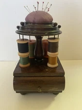 Victorian Wood Sewing/Thread Box With Drawer And thread Storage