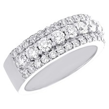 10K White Gold Lab Created Diamond Men's 8mm Tiered 3 Row Wedding Band 2.58 CT