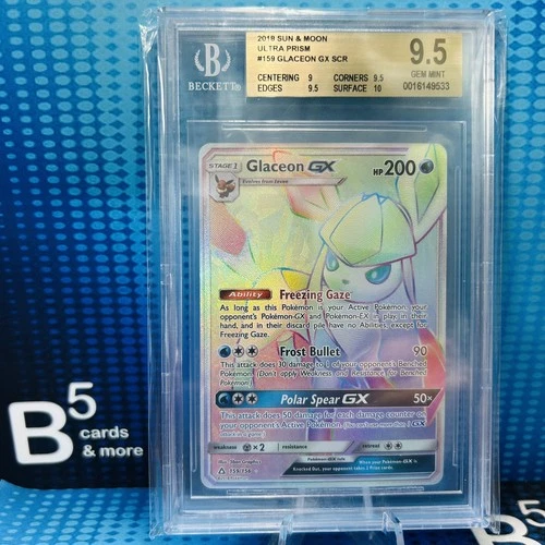 2018 Pokemon Sun & Moon Ultra Prism Glaceon GX Rainbow Secret Rare #159 BGS 9.5