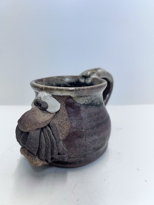 Vintage Ugly Funny 3D Face Mug Stoneware Pottery Mustache Signed
