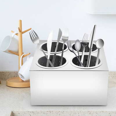 4 Hole Stainless Steel Spoon Container Flatware Holder Storage Box Kitchen USA 