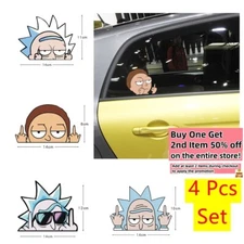 Set of 4 : Rick & Morty Decal Middle Finger Auto Car Truck Window Vinyl Stickers