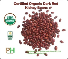 Certified Organic Dark Red Kidney Beans non-GMO, Vegan, Raw., Bulk