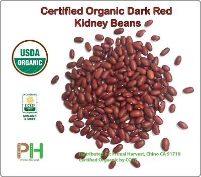 Certified Organic Dark Red Kidney Beans non-GMO, Vegan, Raw., Bulk