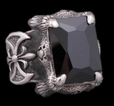 BLACK ONYX WARRIOR KNIGHT AXE DRAGON CLAW FLORAL 925 STERLING SILVER MENS RING