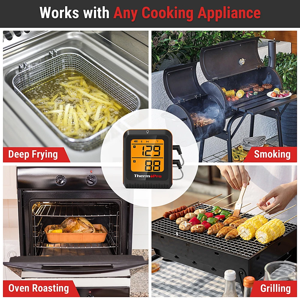 Bluetooth Meat Thermometer Dual Probes 500ft Range Accurate Cooking Alerts App