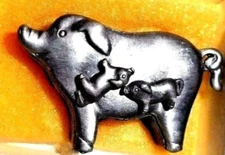 Pewter Pig and Piglets Earring & Brooch Set with Trinket Box by Torino 1  1/2"