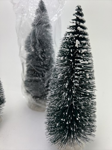 4 Green Christmas Village Snowy Tips House Accessories- (2)8"-(2)9" Pine Tree - Picture 2 of 11