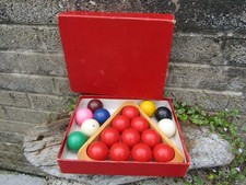 Vintage full set of snooker balls with rack in original box - smaller size