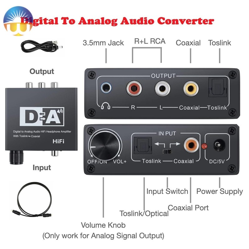 Digital to Analog HiFi Headphone Amplifier DAC Converter & Toslink to Coaxial