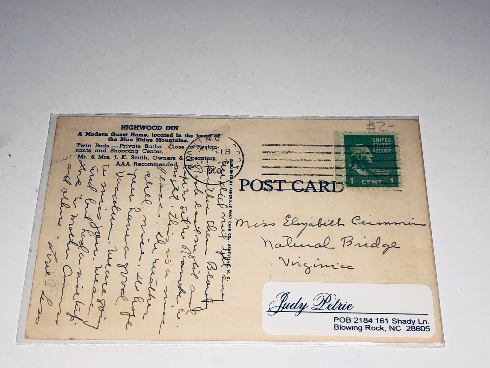 Highwood Inn Hotel Blowing Rock North Carolina Linen Postcard E102