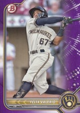 FELIX VALERIO 2022 BOWMAN 1ST PURPLE BREWERS 67/250 Jersey Number Match ZF