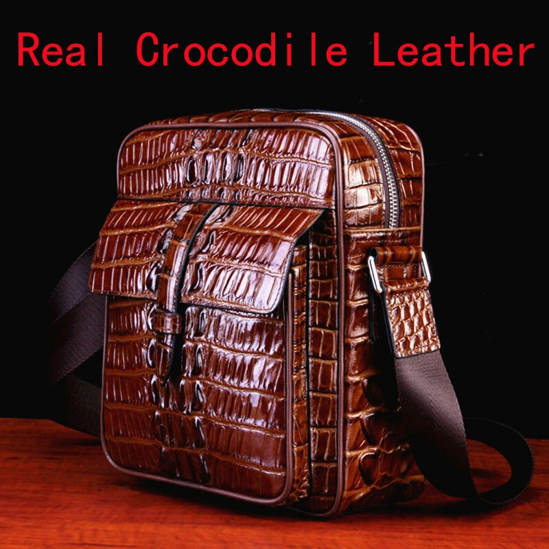 Men Luxury Real Thai Crocodile Alligator Skin Leather Handbag Shoulder Bag