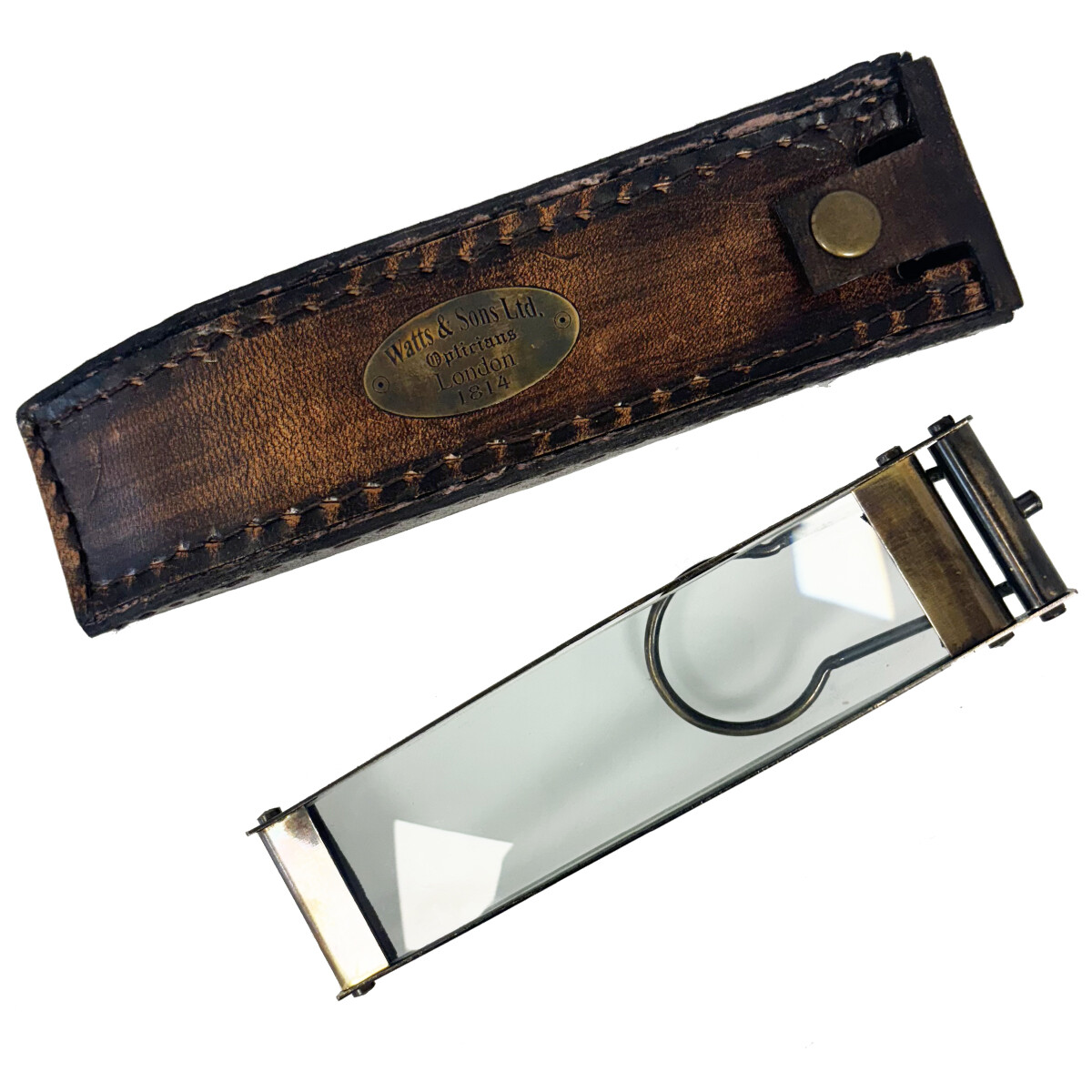 Loupe de travail rétro en laiton massif et cuir véritable cousu main