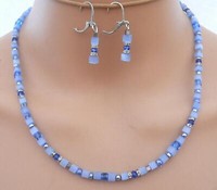 2Er Set Halskette Ohrringe WüRfel Cube Cat Eye Kristallglas Strass Hellblau 556