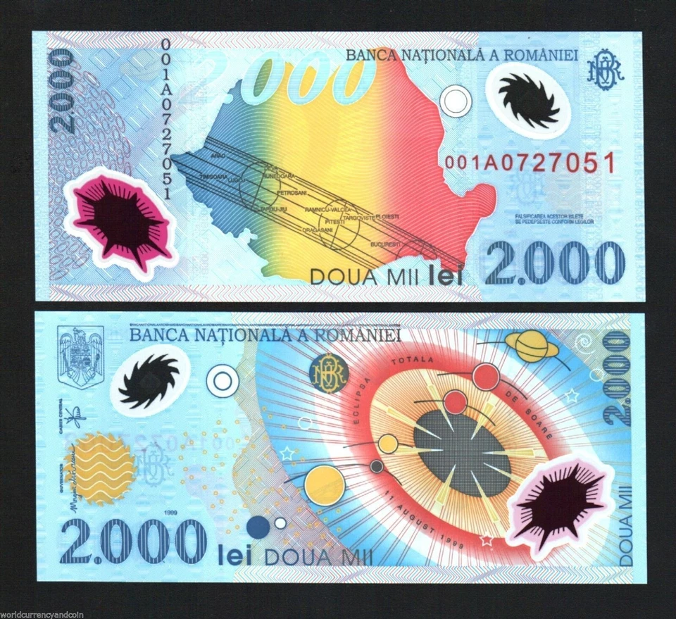 ROMANIA 2000 LEI P-111 1999 x 100 Pcs Lot BUNDLE POLYMER *001A* UNC Space NOTE - Image 3 of 4