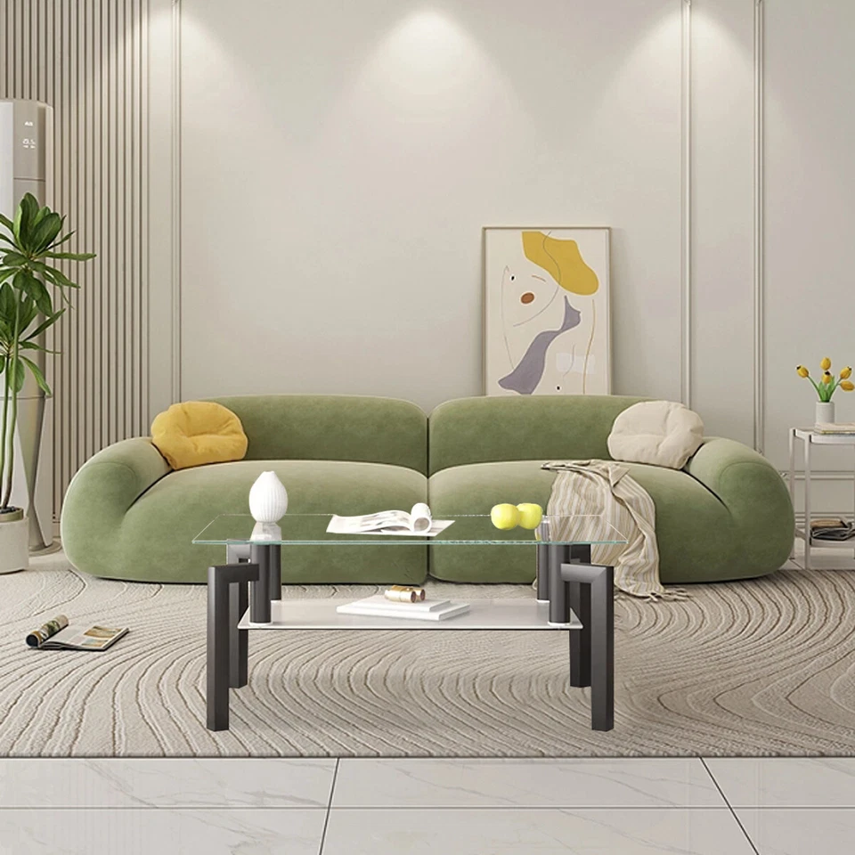 Mesa de centro de vidrio de 2 niveles sala de estar con estantes de almacenamiento mesa de té sala de estar Foto 4 de 4