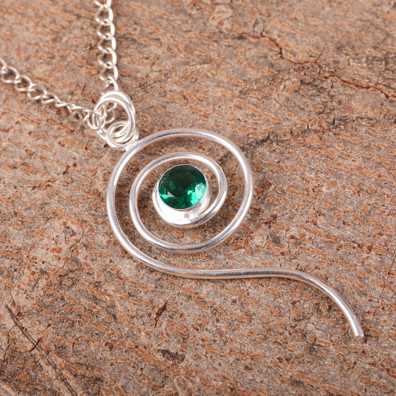 Mother's Day May Birthstone Green Emerald 925 Silver Pendant Jewelry