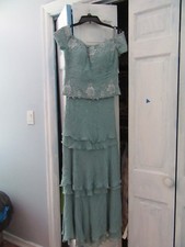 Montage by Mon Cheri Womens Rhinestone/Beaded Powder Blue Gown  Size 8