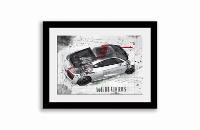 Line Tech Zeichnung Audi R8 V10 RWS Cutaway Kunst Poster Druck